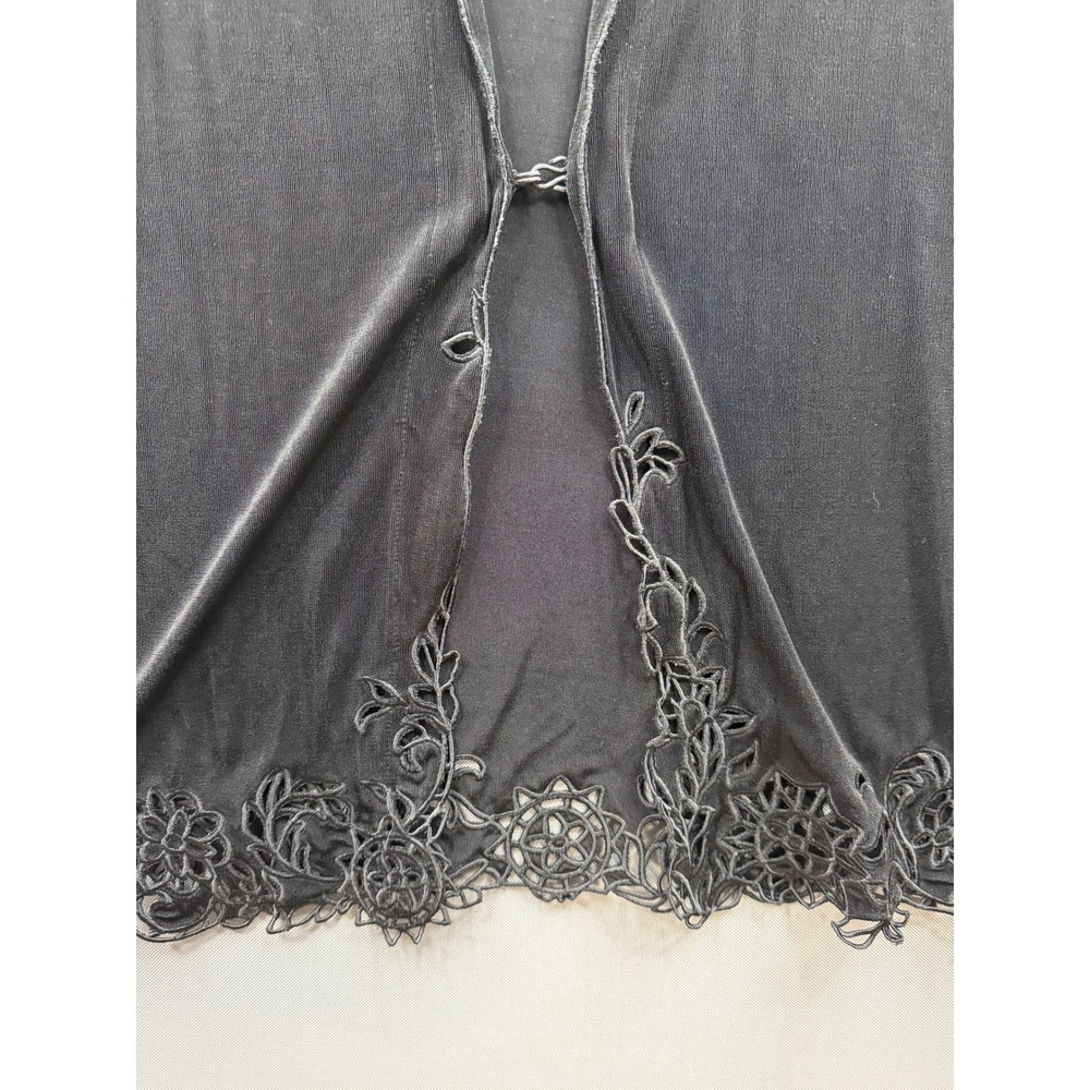 Chico's Travelers Cardigan Womens Black Crochet Lace Hem Hook Eye Size 1 M/L - Picture 2 of 6